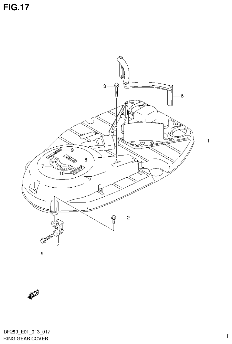 Suzuki DF200T, DF200Z, DF225T, DF225Z, DF250T, DF250Z RING GEAR COVER (DF200Z E40) parts diagram